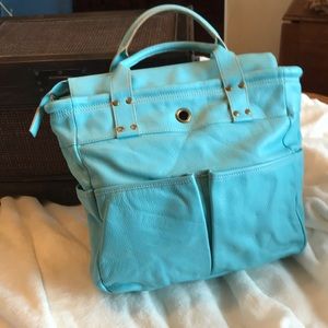 Levenger blue leather computer bag